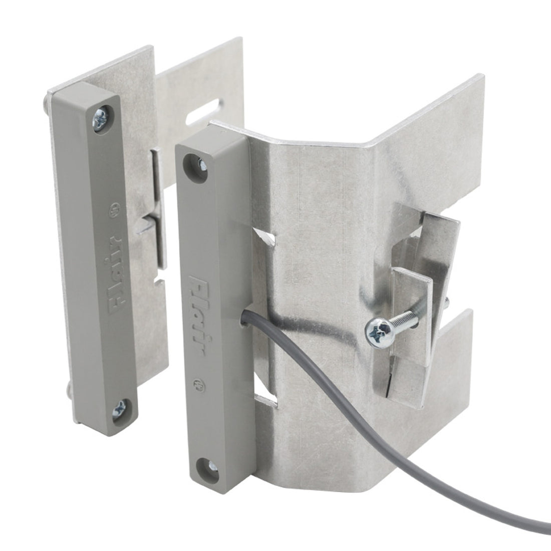 FLAIR Clamp-On Overhead Door Contact - CC, 3" Wide Gap, 4" L X 1/2" W X 1/2" H, 72" Jacketed Leads, Screw Mounting, Gray, Rail-Mount